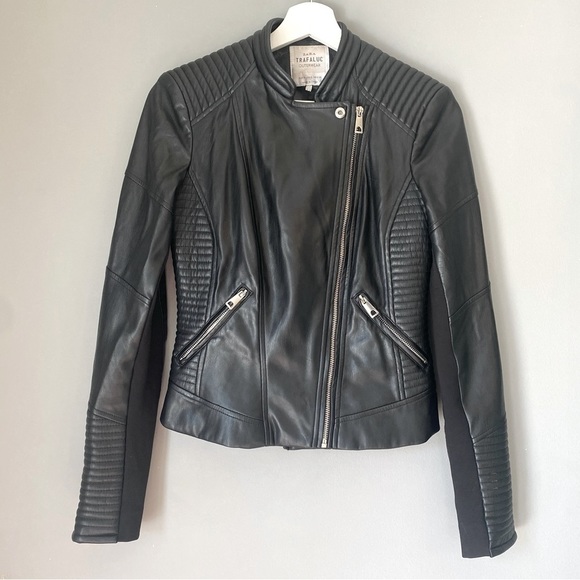 Zara Trafaluc Black Faux Leather Biker Jacket - Picture 1 of 14